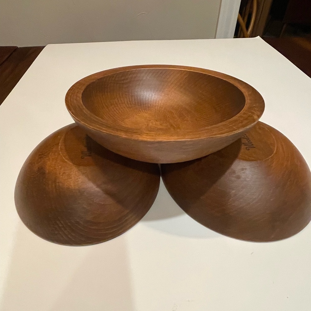 Vintage WOODCRAFTERY Oval Wooden Salad Bowls set of 3 Made in USA 6"